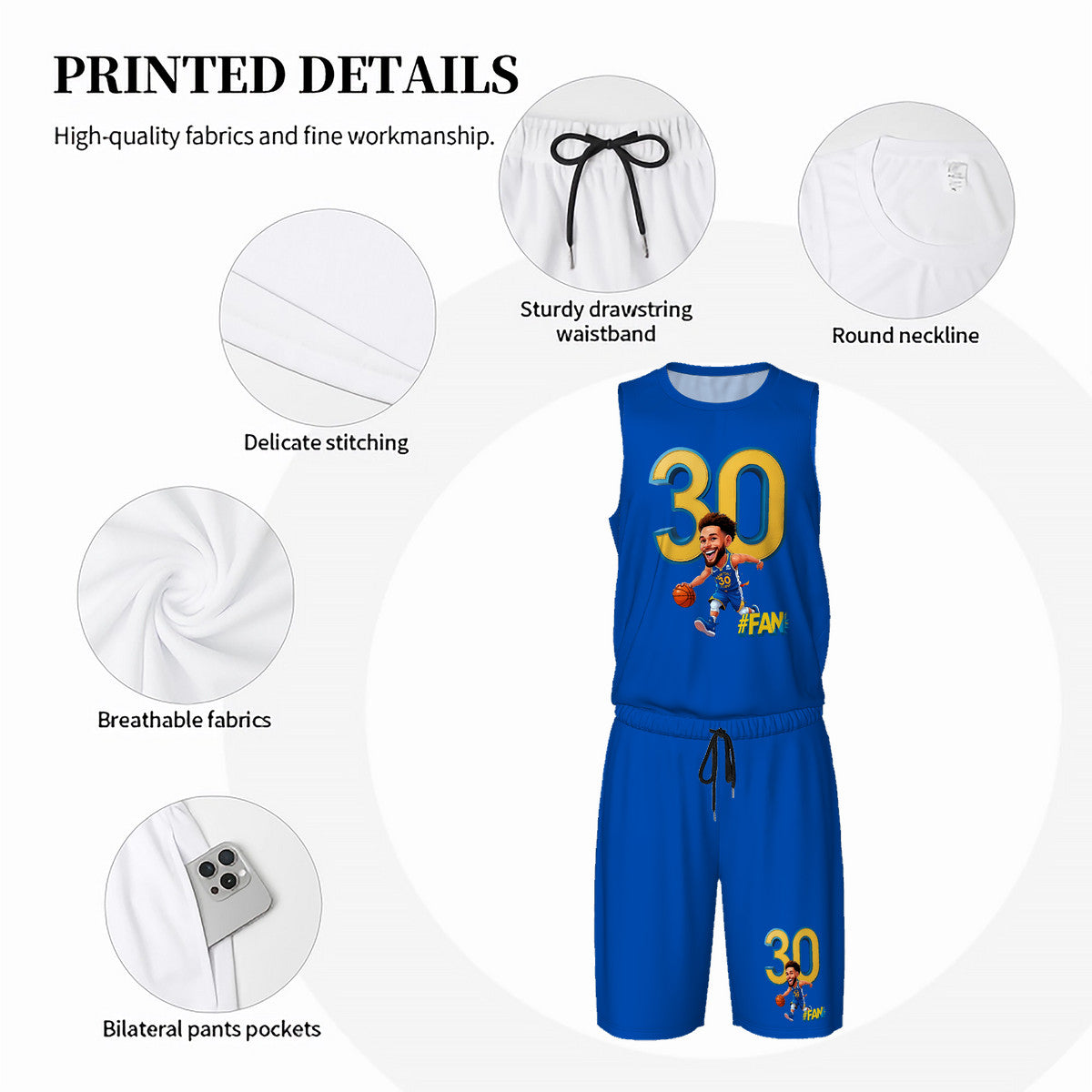 Men’s Basketball "I'm A Fan" Jersey Set -Blue