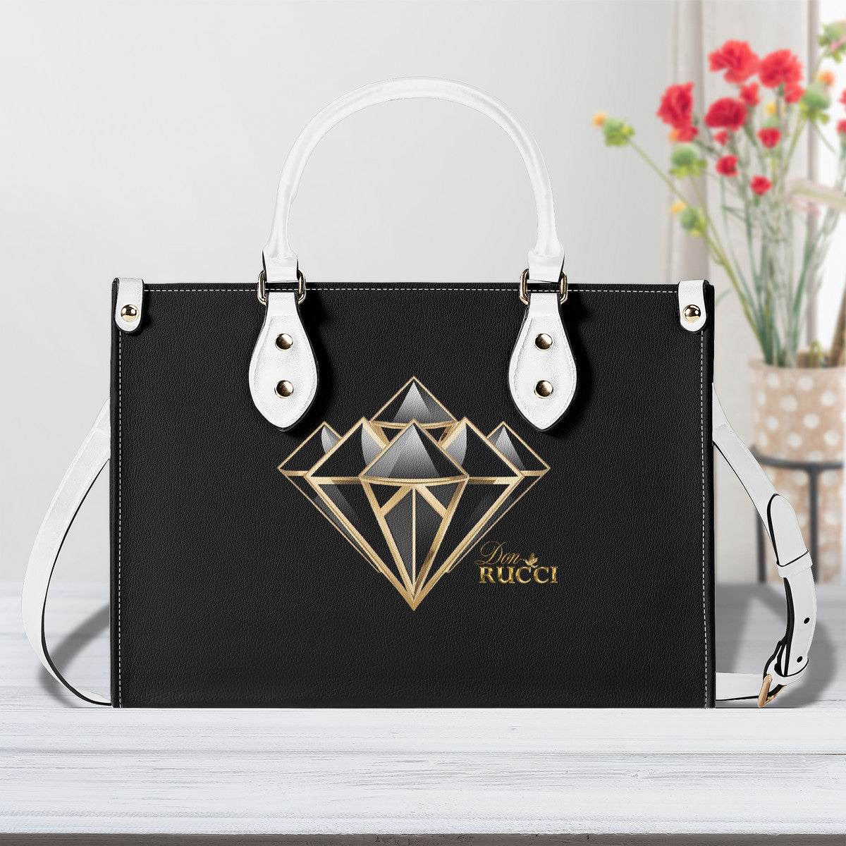 DonRucci Diamond Leather Handbag Black