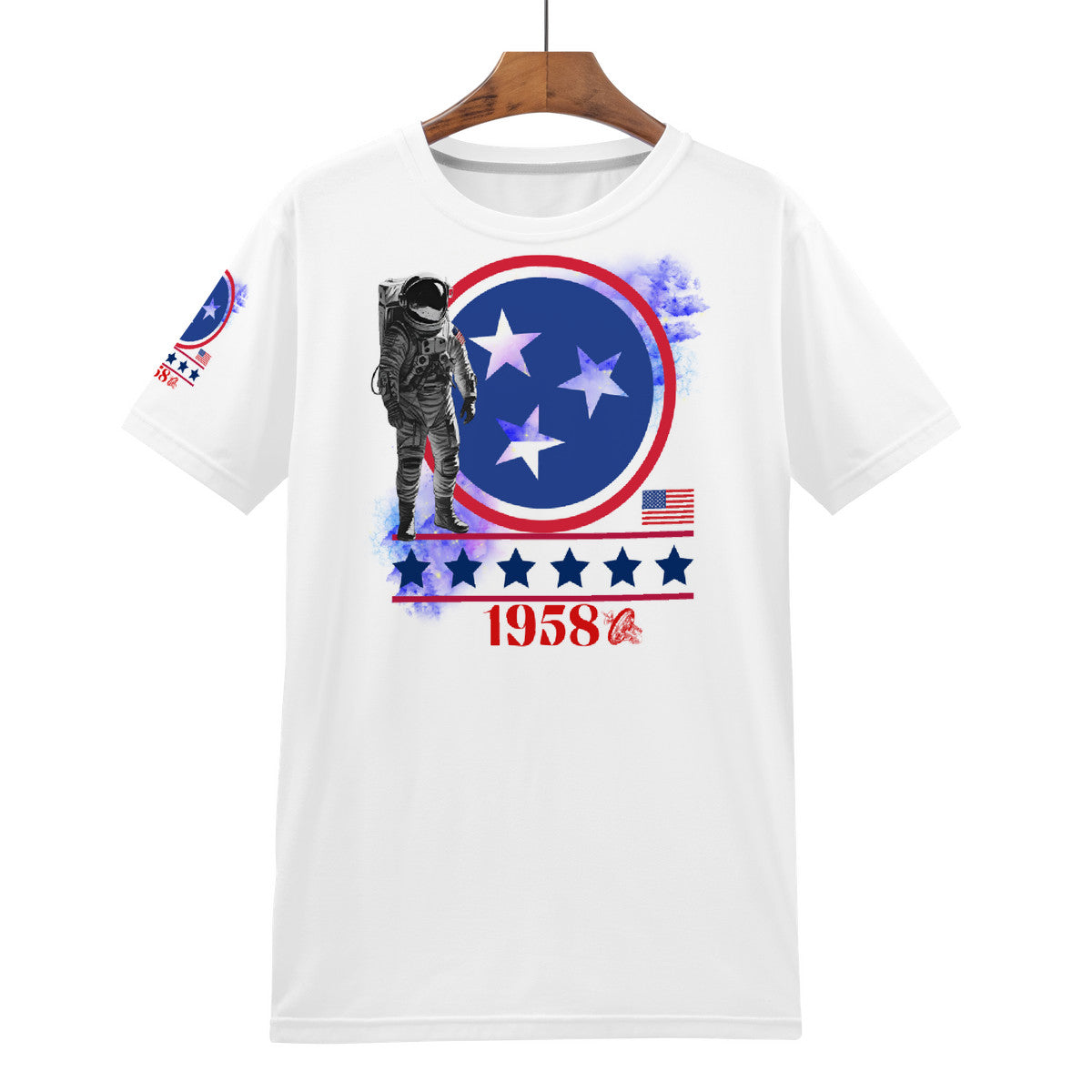 Mens (white) National Aeronautics T-Shirt- w/sleeve design