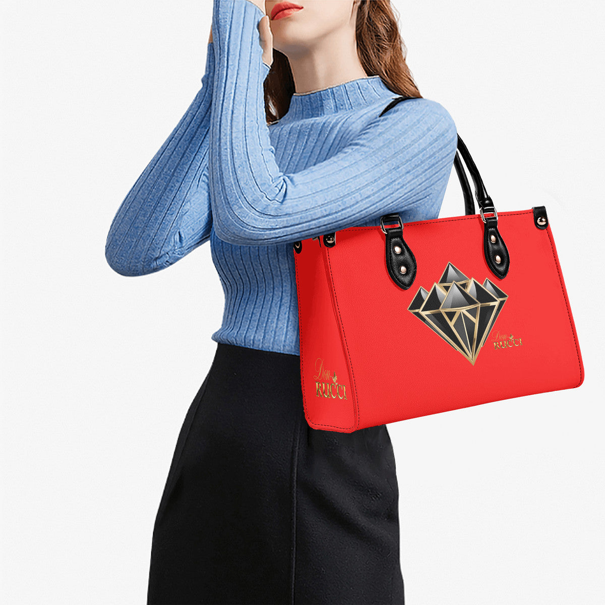 DonRucci Diamond Leather Handbag Red