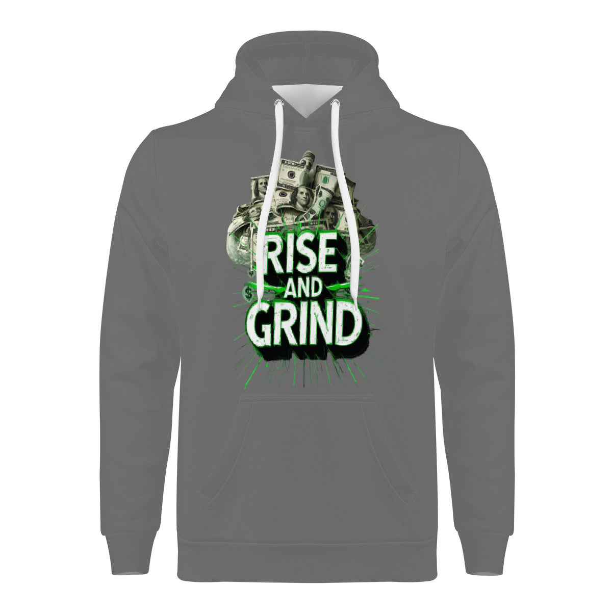 Rise & Grind Money Print Hoodie -Charcoal Gray