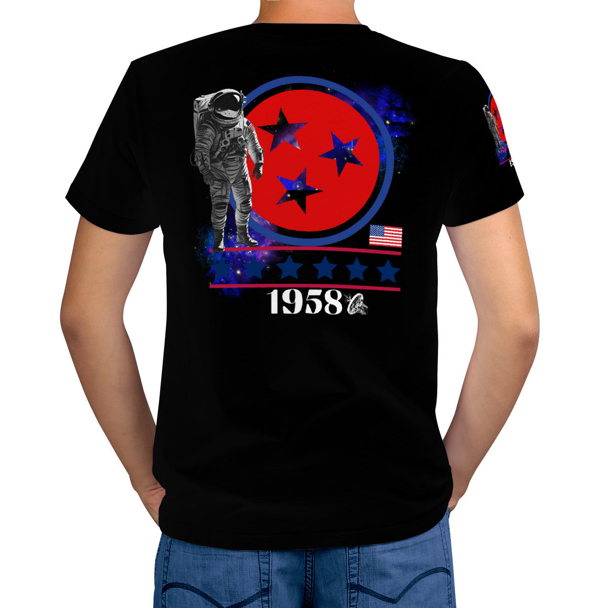 Mens (Black) National Aeronautics T-Shirt-w/sleeve design