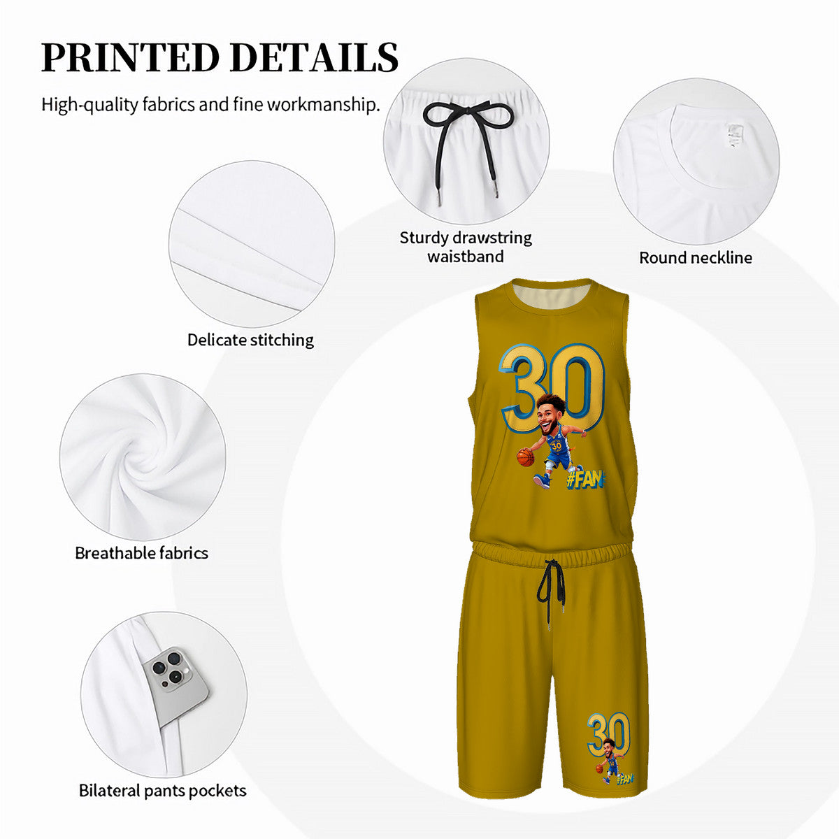 Men’s Basketball "I'm A Fan" Jersey Set -Yellow