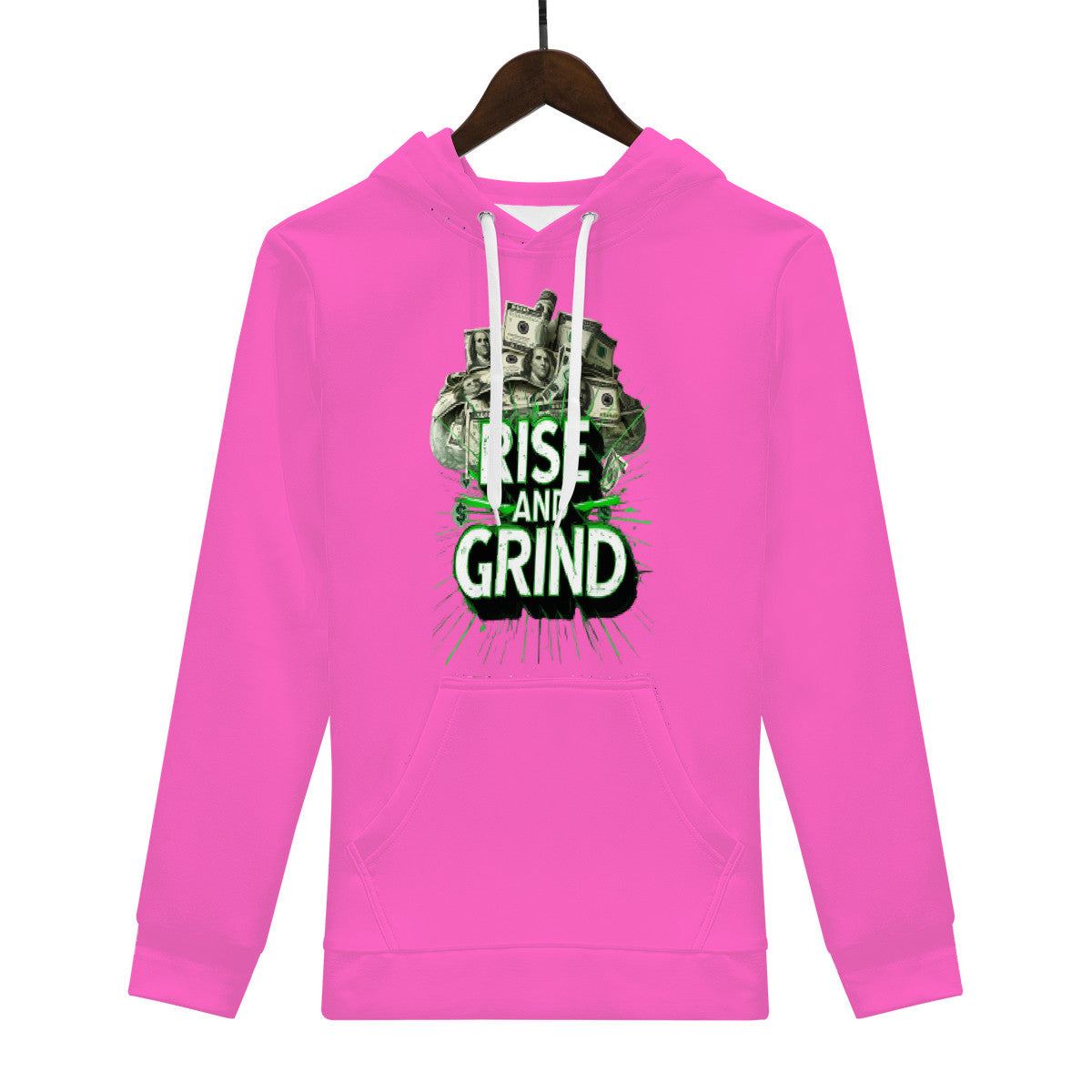 Rise & Grind Money Print Hoodie-Pink