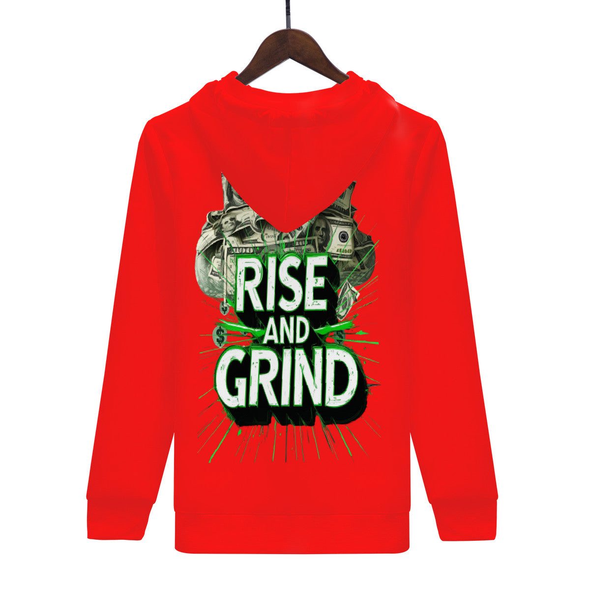 Rise & Grind Money Print Hoodie -Red