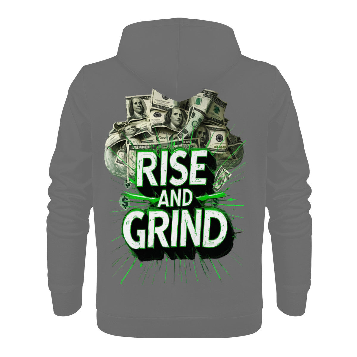 Rise & Grind Money Print Hoodie -Charcoal Gray