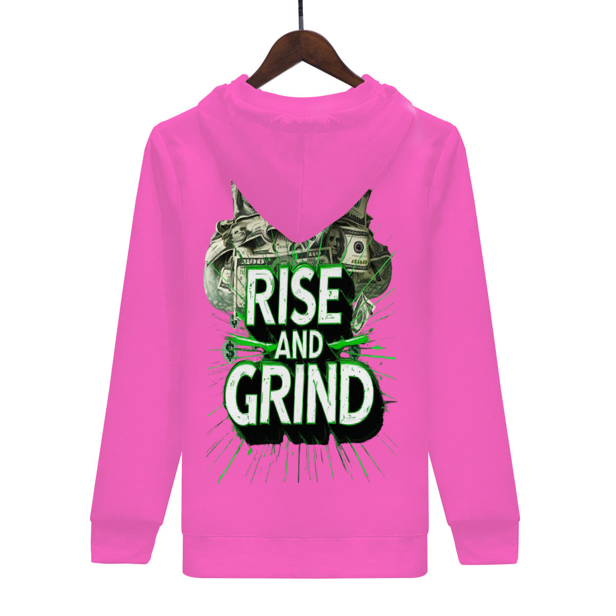 Rise & Grind Money Print Hoodie-Pink