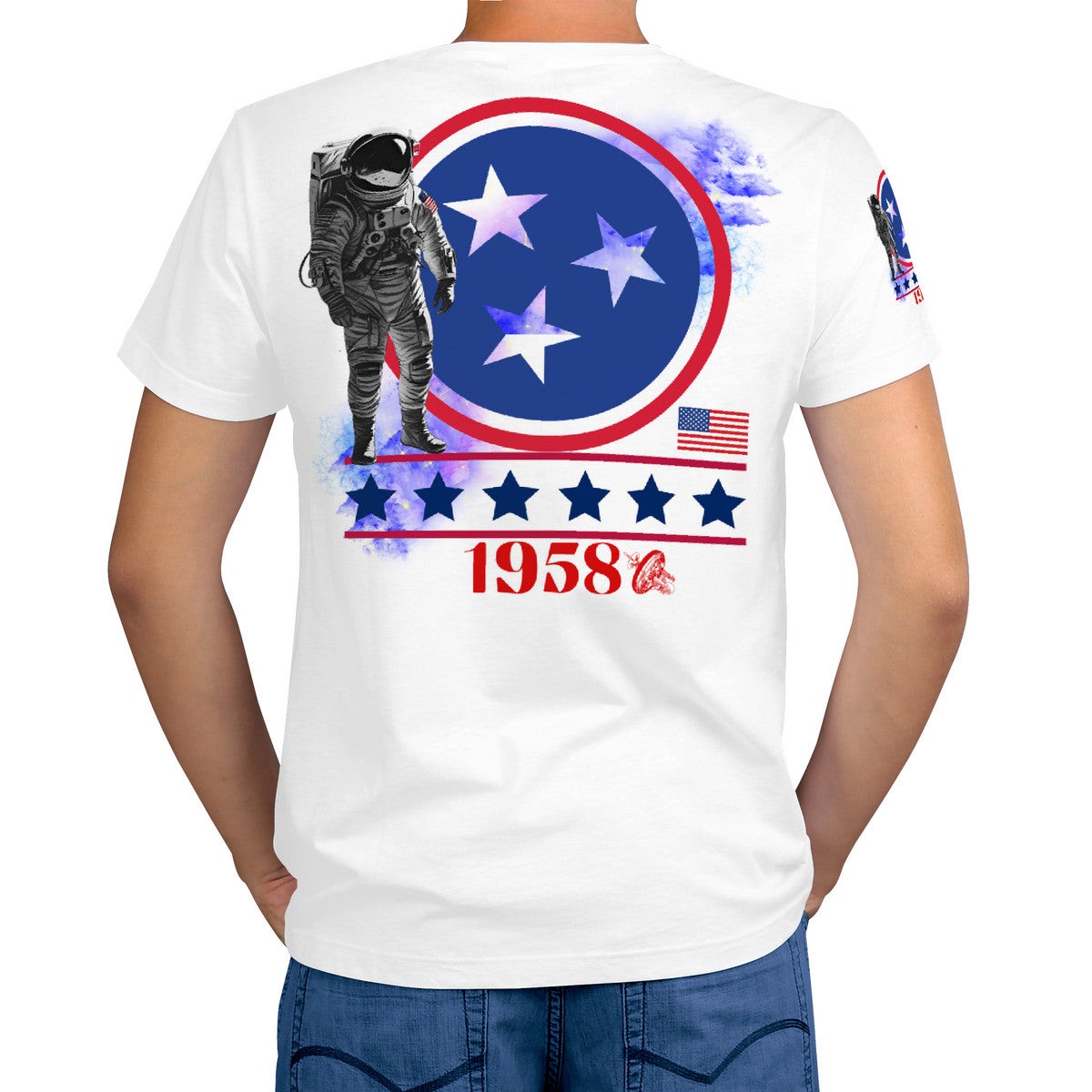 Mens (white) National Aeronautics T-Shirt- w/sleeve design