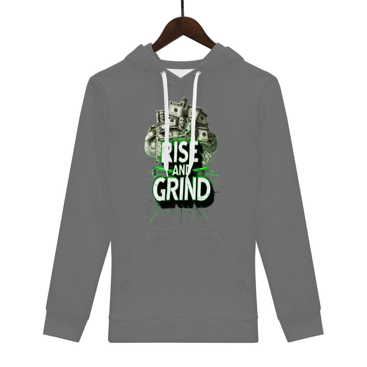 Rise & Grind Money Print Hoodie -Charcoal Gray