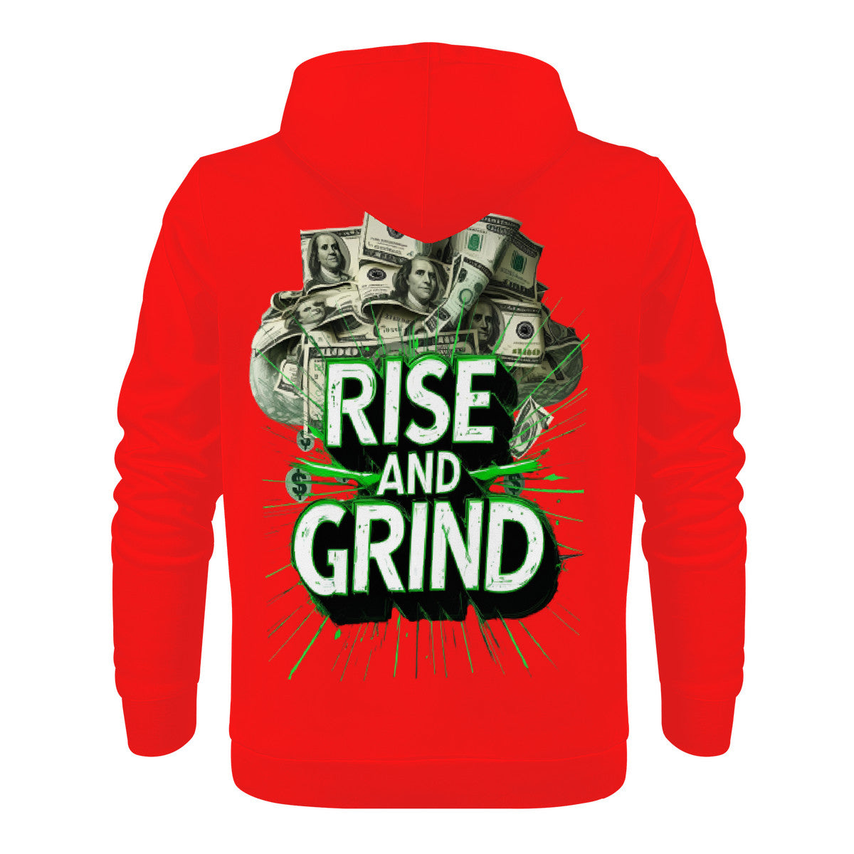 Rise & Grind Money Print Hoodie -Red