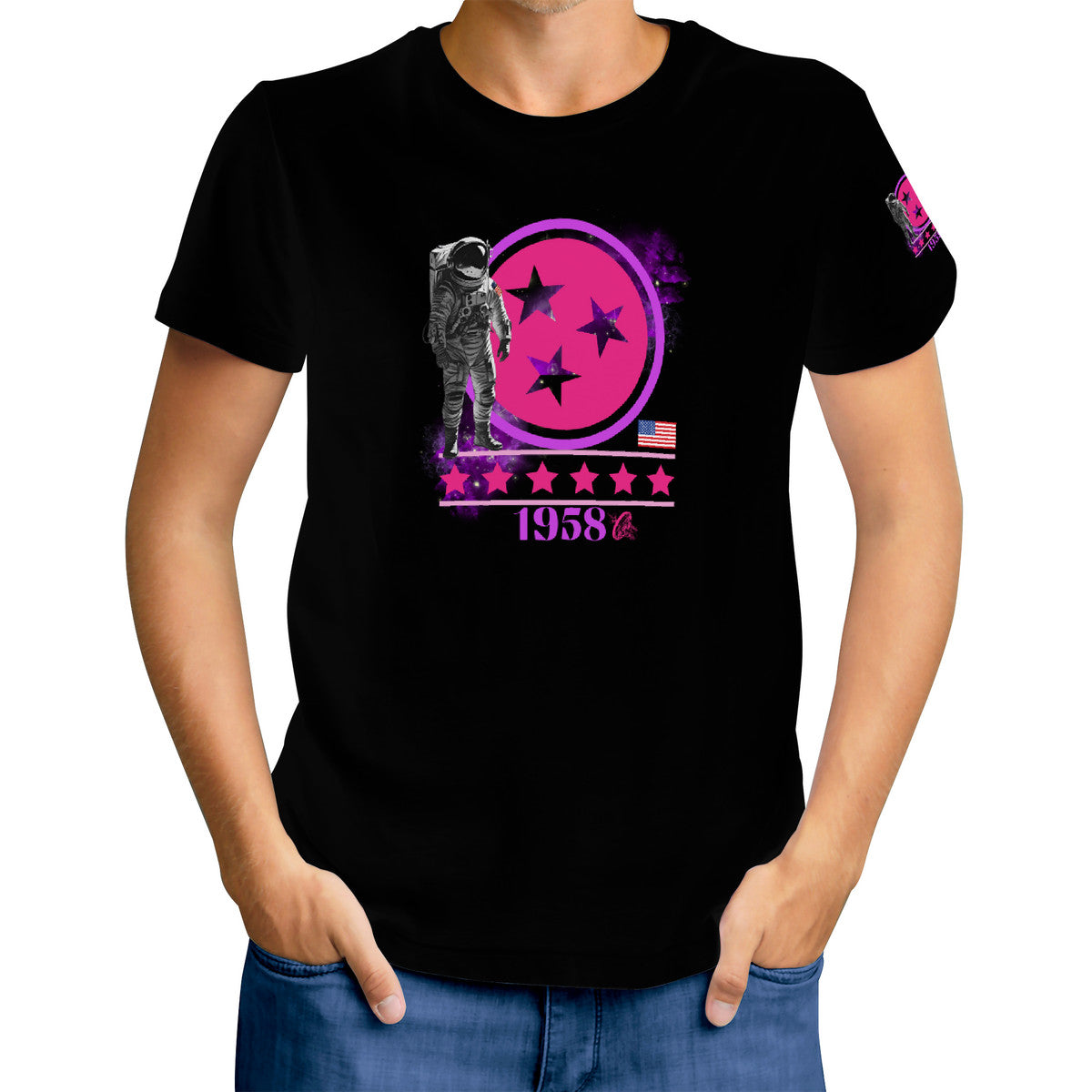 Women's (Black) National Aeronautics Tee -W/Sleeve design