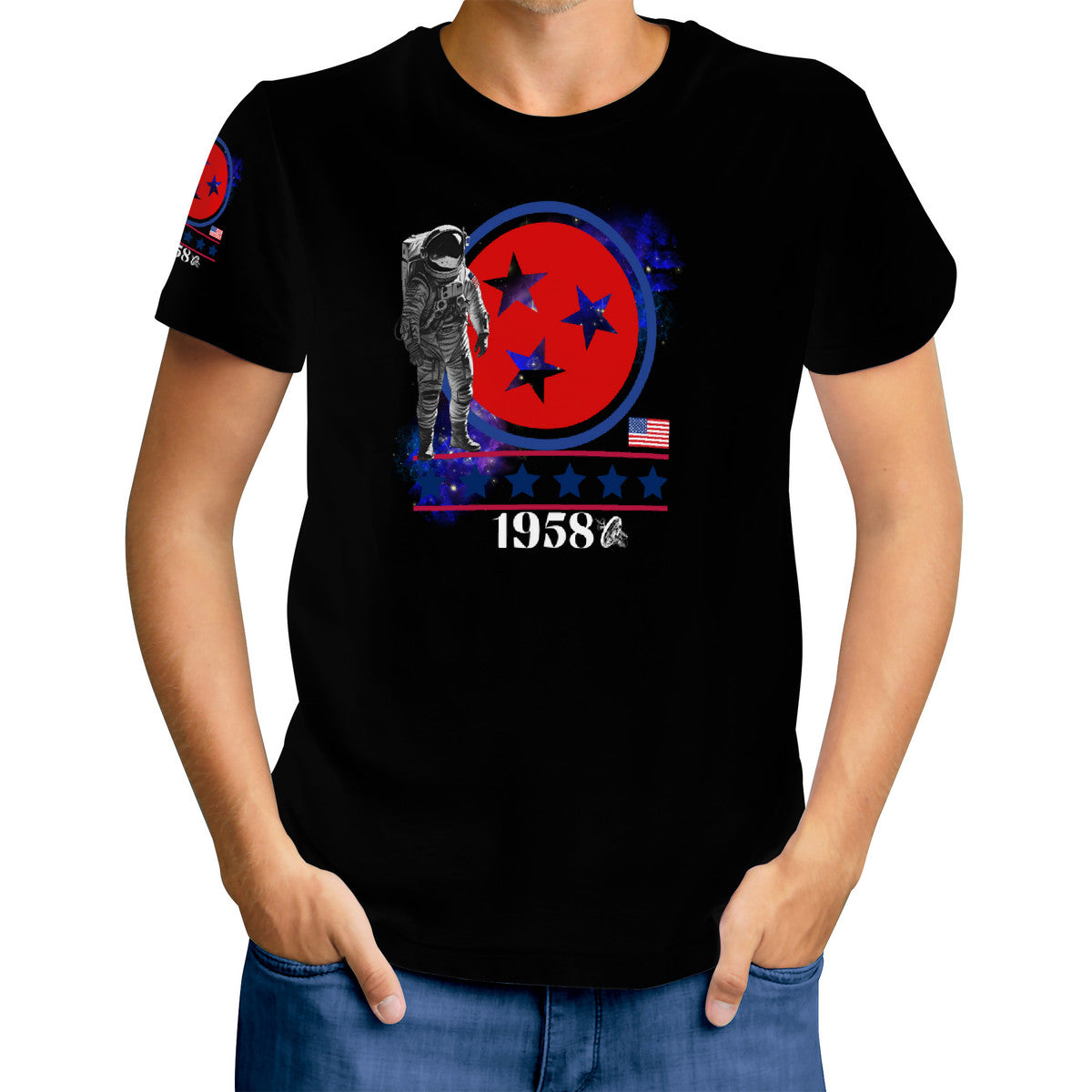 Mens (Black) National Aeronautics T-Shirt-w/sleeve design