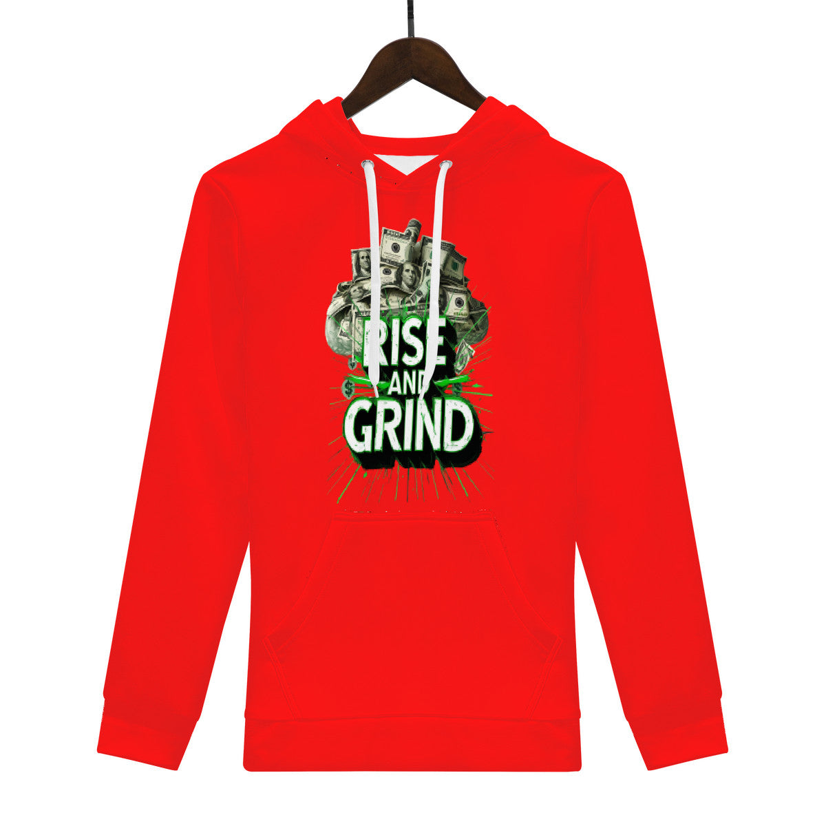 Rise & Grind Money Print Hoodie -Red