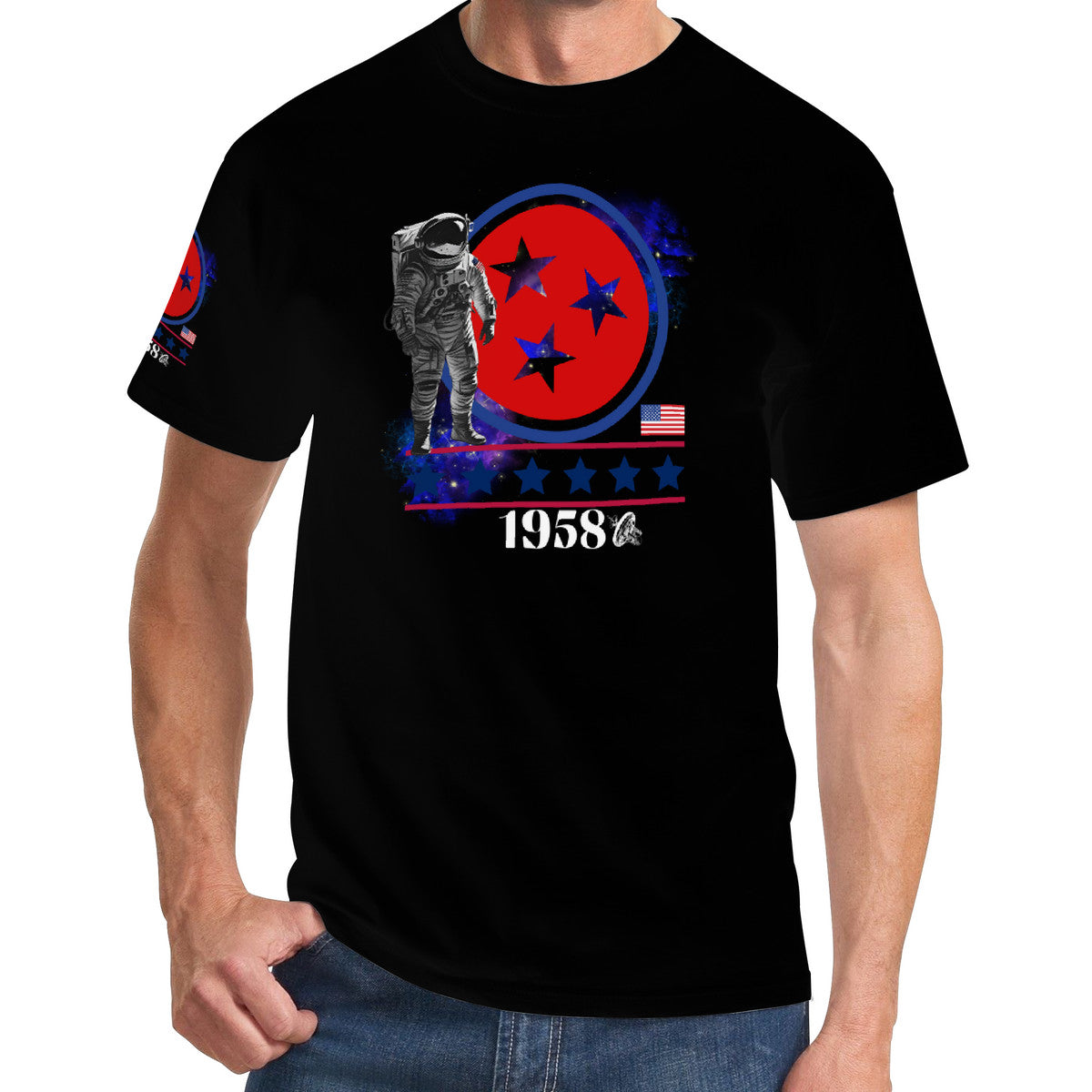 Mens (Black) National Aeronautics T-Shirt-w/sleeve design