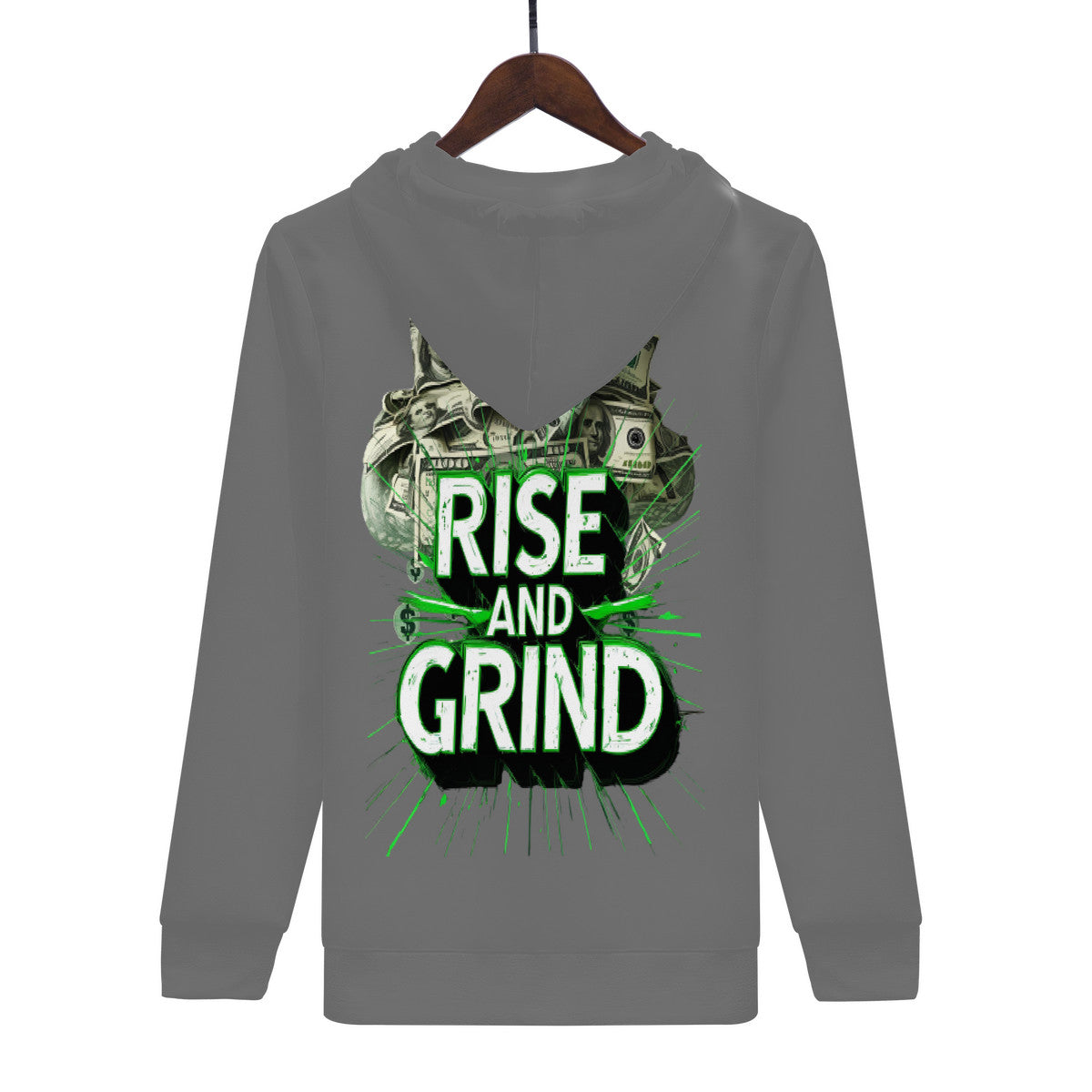 Rise & Grind Money Print Hoodie -Charcoal Gray