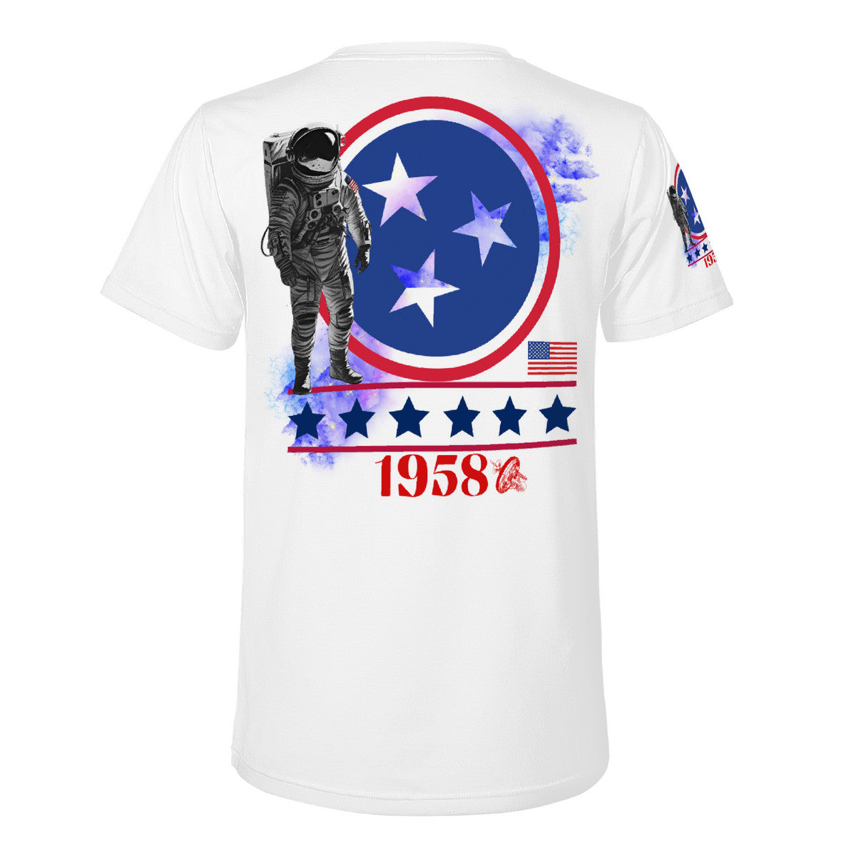 Mens (white) National Aeronautics T-Shirt- w/sleeve design