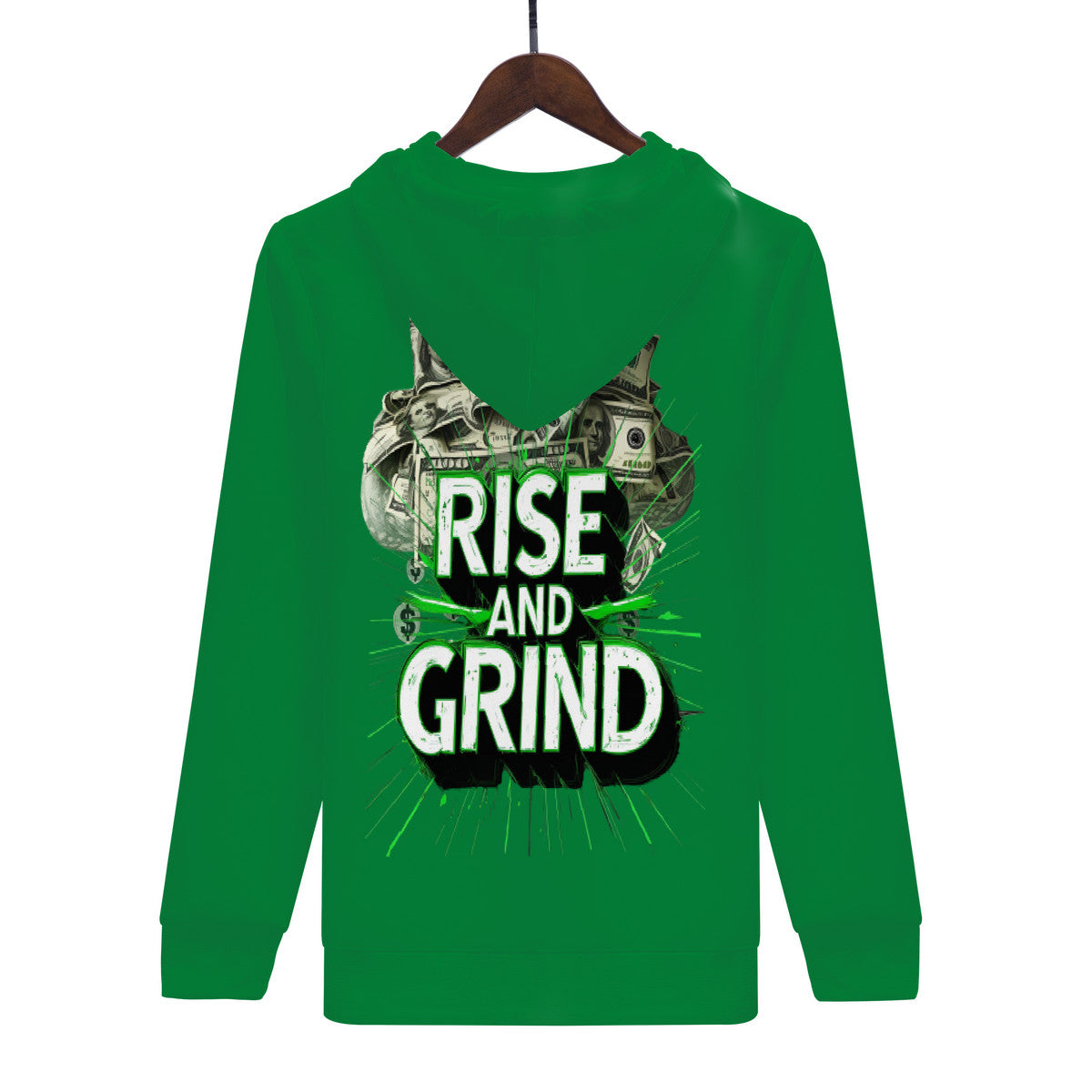Rise & Grind Money Print Hoodie -Green