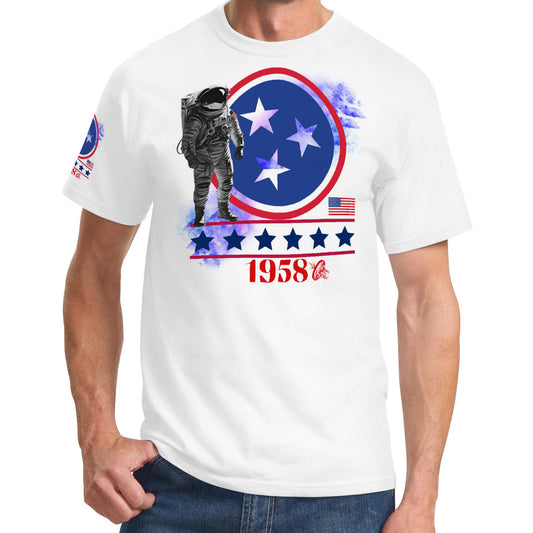 Mens (white) National Aeronautics T-Shirt- w/sleeve design