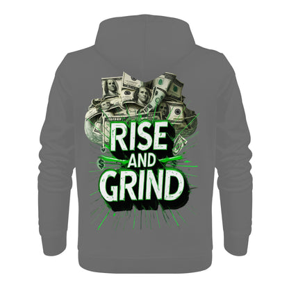 Rise & Grind Money  Print Hoodie -Charcoal Gray