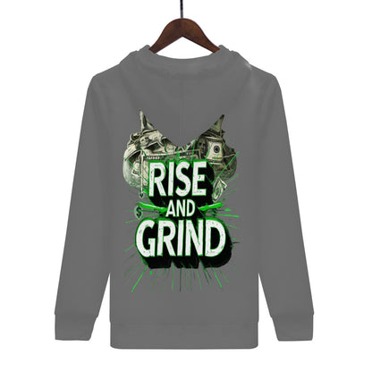 Rise & Grind Money  Print Hoodie -Charcoal Gray
